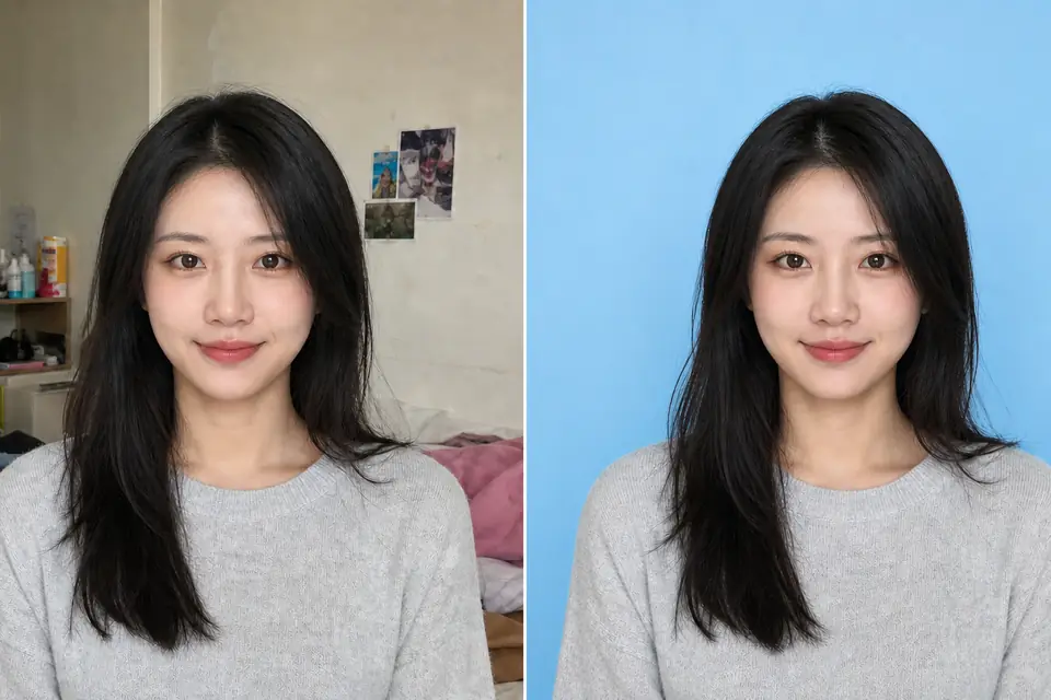 Passport photo background changed to white using AI background changer